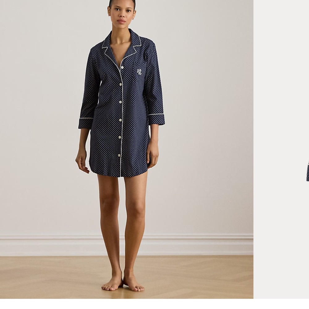 New Ralph Lauren Cotton Polka Dot Nightshirt